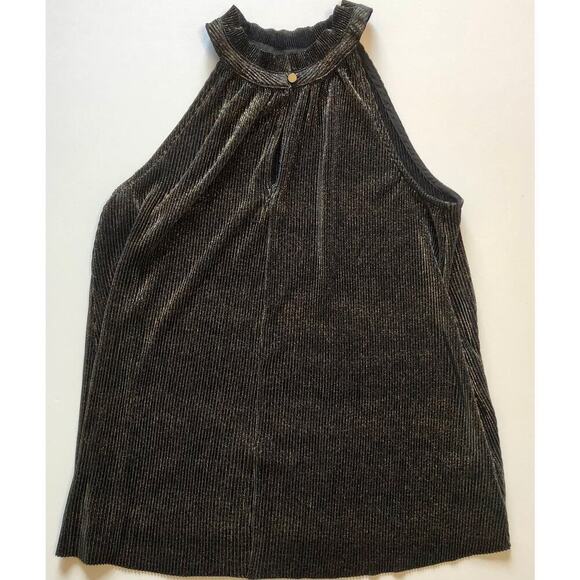 RACHEL ROY Pleated High Neck Sleeveless Black/Gold Dressy Sparkle Tank Large - Picture 3 of 9